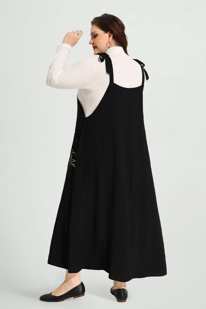 Pocket Floral Adjustable Strap Overall Maxi Dress