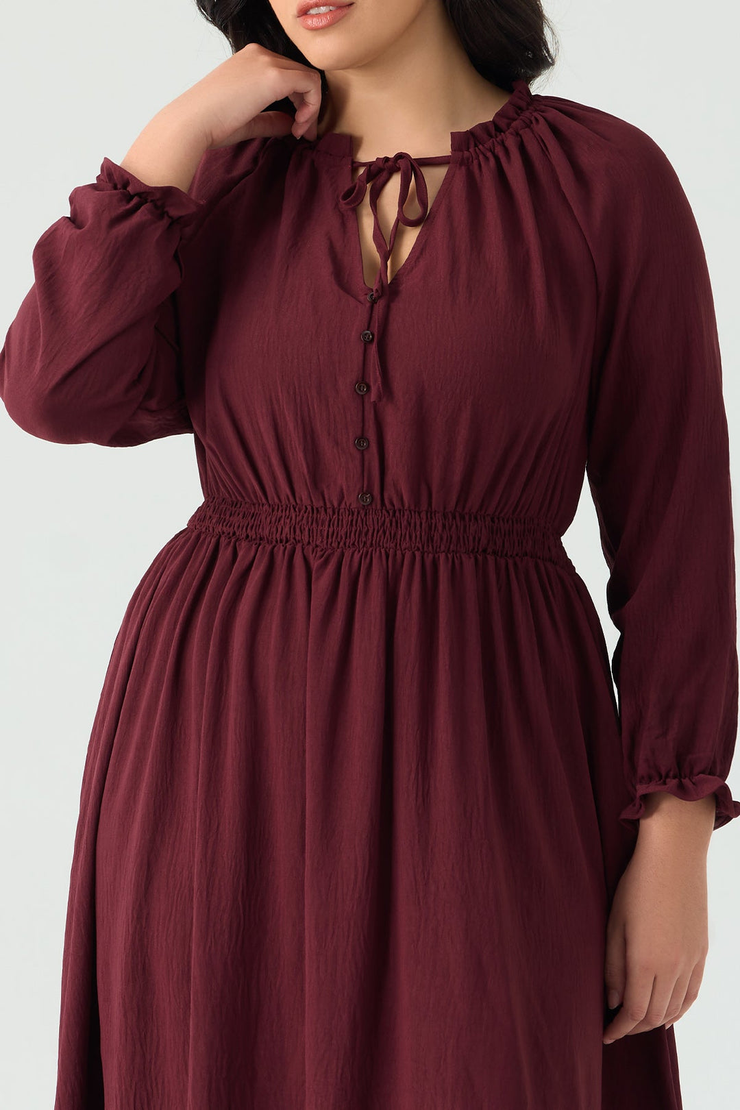 Pocket Elastic Waist Pleated Ruffle Hem Maxi Dress