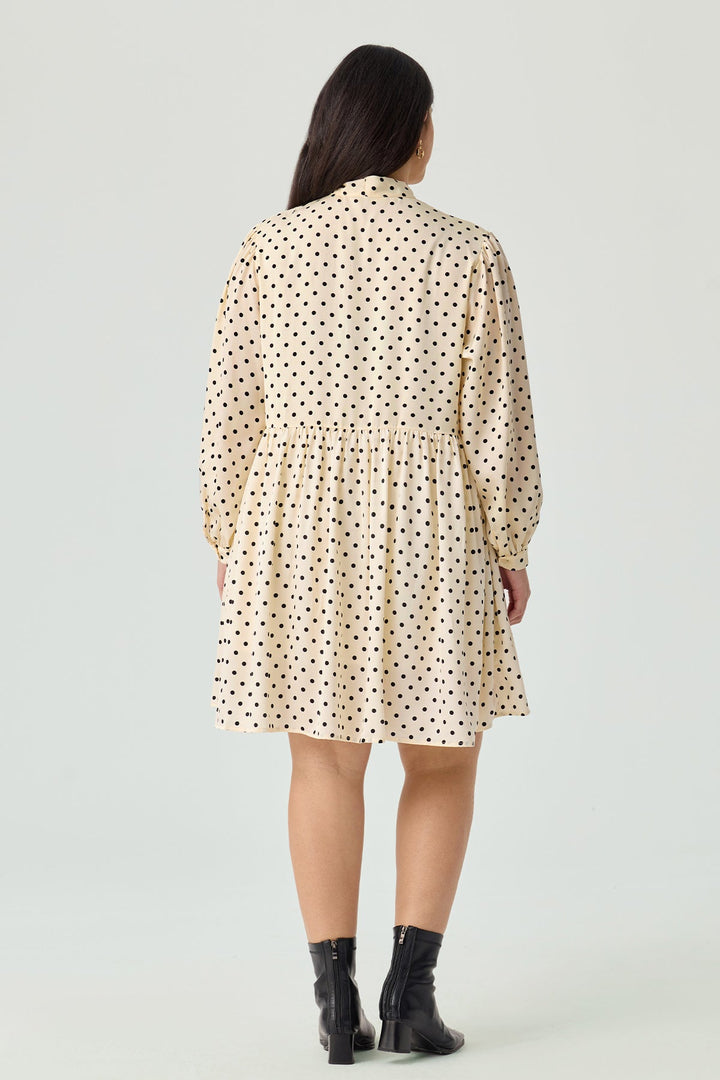 Polka Dot Lantern Sleeve Bow Collar Dress