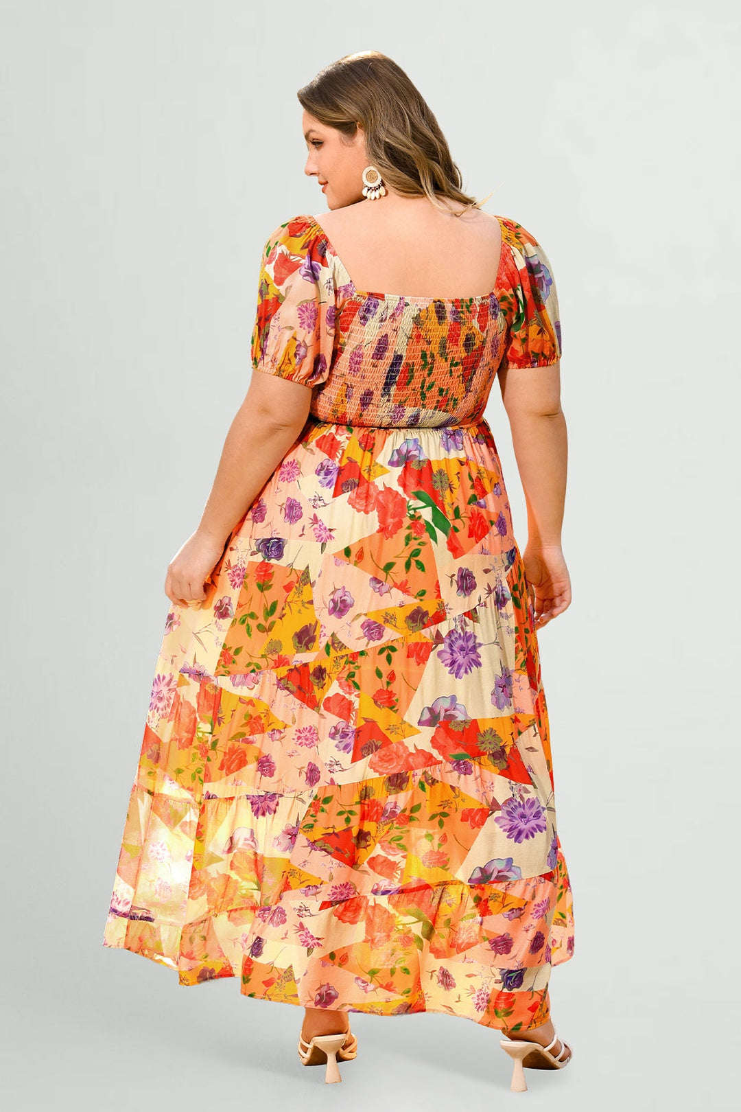 Pockets Patchwork Floral Tiered Maxi Vacation Dress