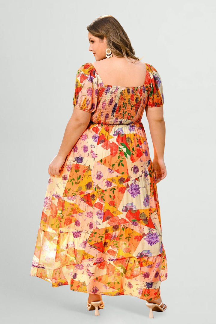 Pockets Patchwork Floral Tiered Maxi Vacation Dress