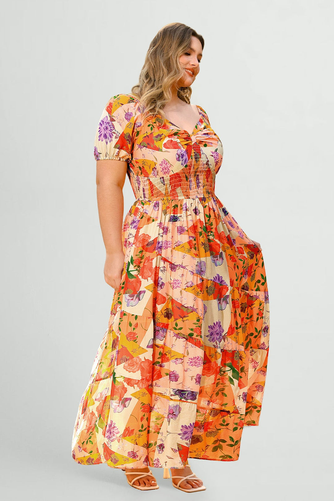 Pockets Patchwork Floral Tiered Maxi Vacation Dress
