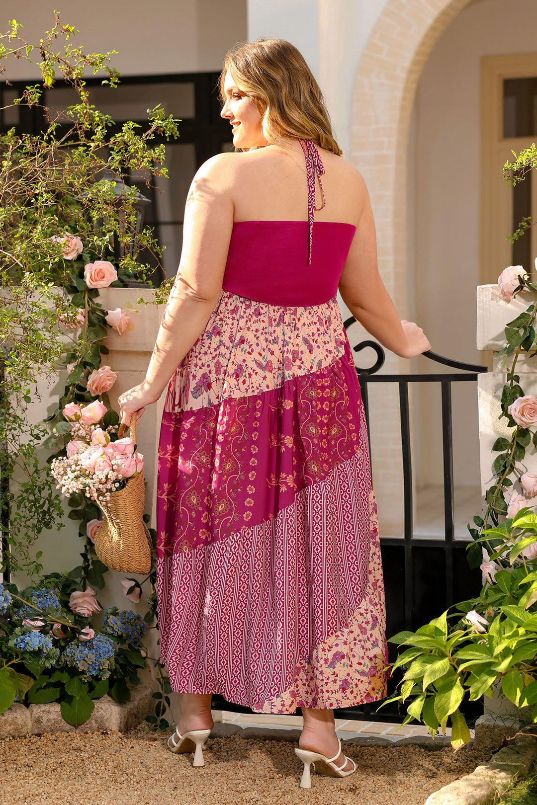 Pockets Boho Print Drawstring Strapless Neck Maxi Dress