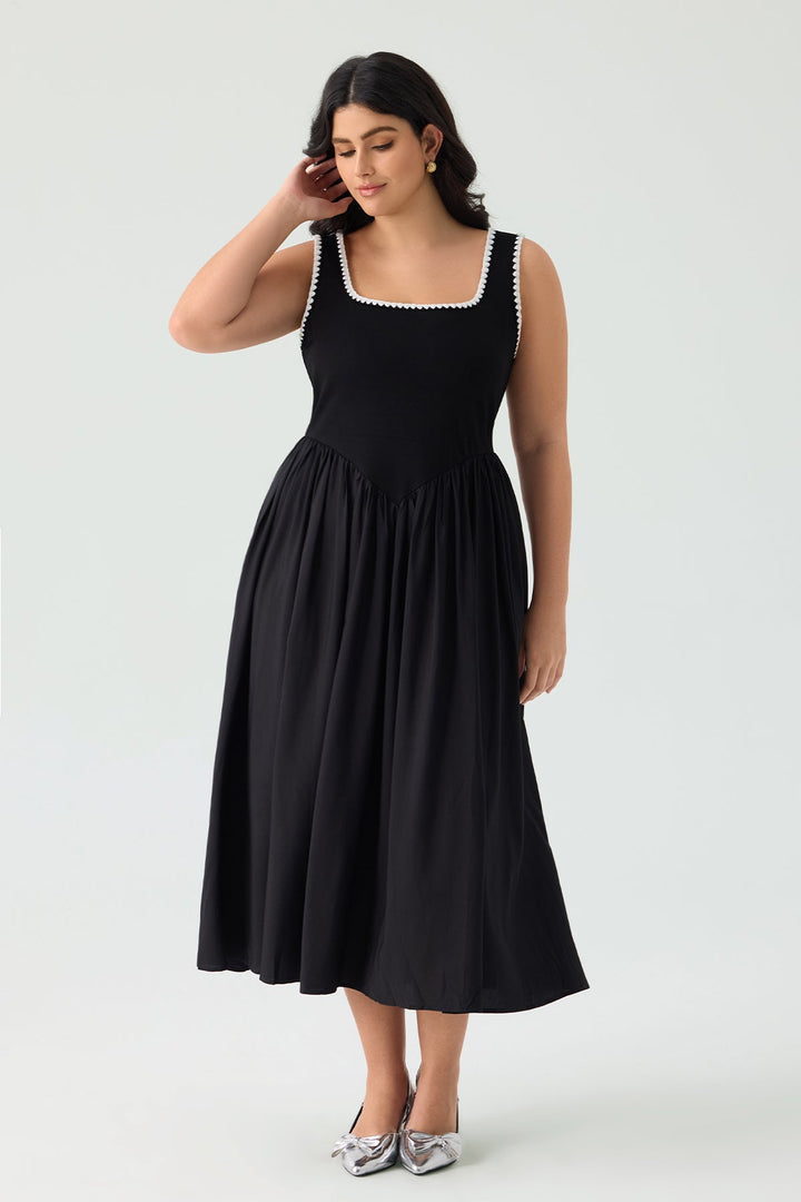 Pockets White Scalloped Square Neck Summer Dress