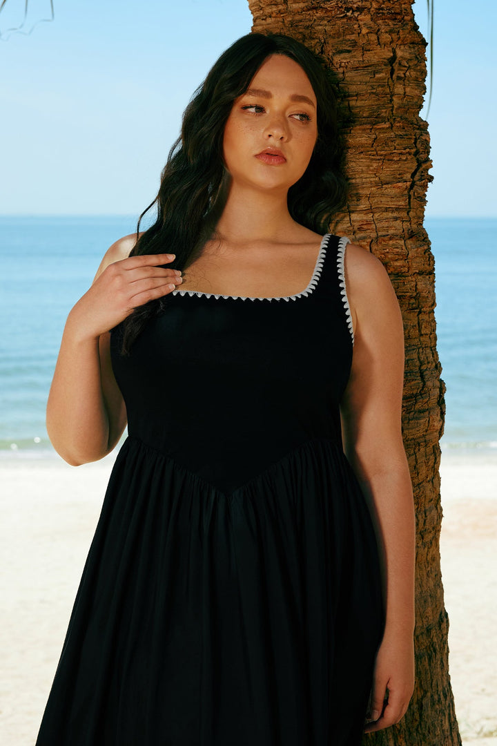 Pockets White Scalloped Square Neck Summer Dress