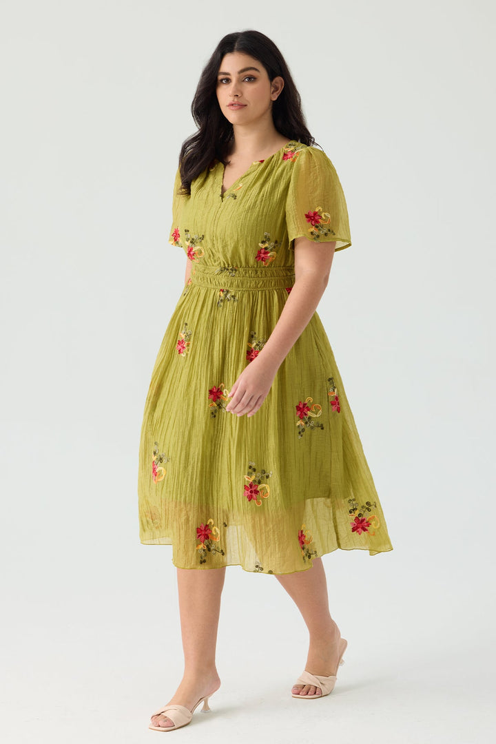 Floral Embroidered Smocked Waist Flowy Summer Dress