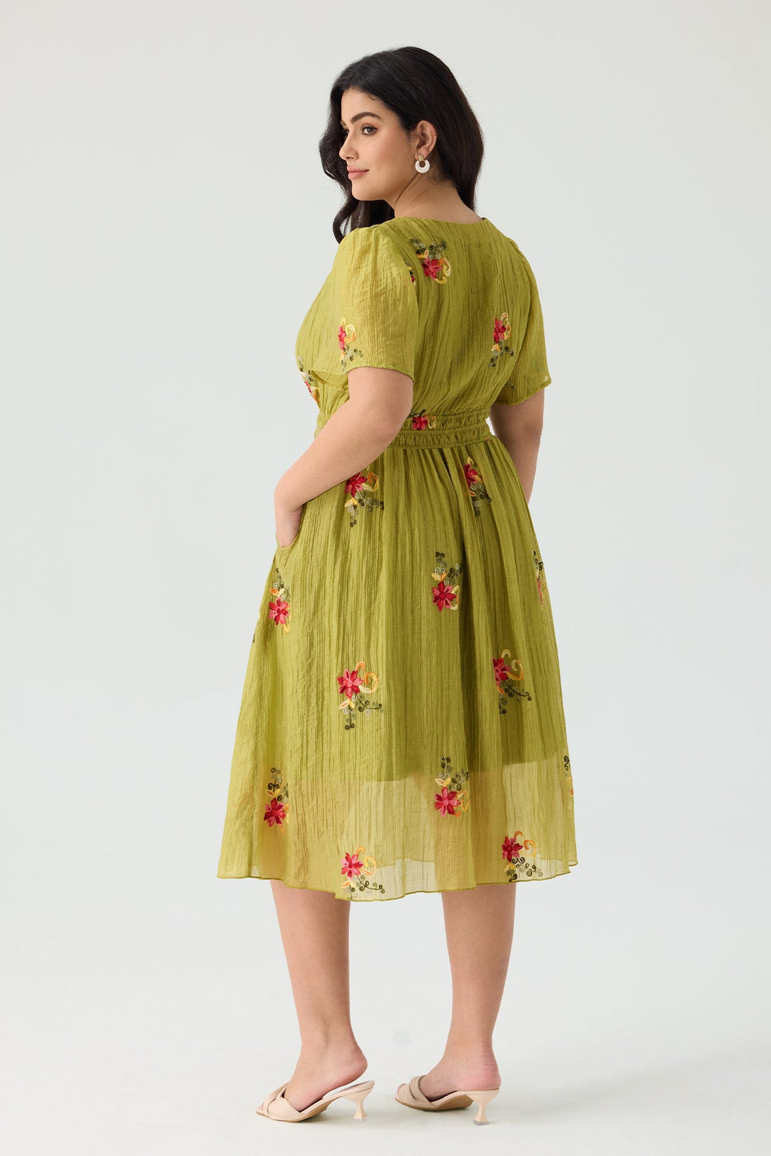 Floral Embroidered Smocked Waist Flowy Summer Dress