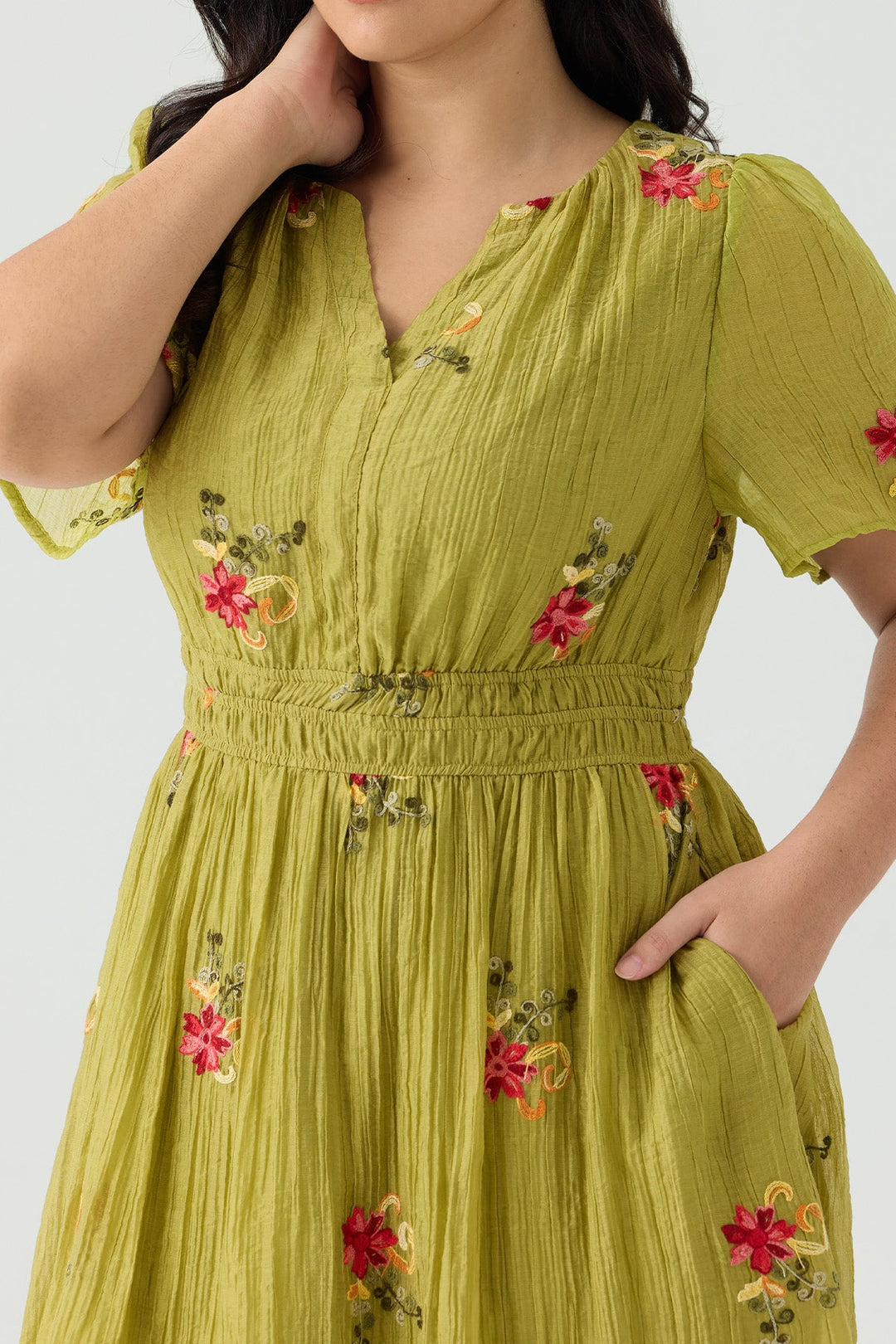 Floral Embroidered Smocked Waist Flowy Summer Dress