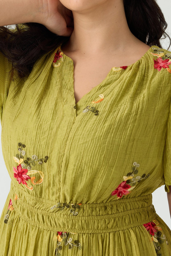 Floral Embroidered Smocked Waist Flowy Summer Dress