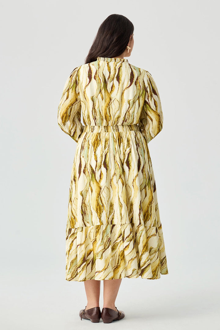 Stripes Tie V-Neck Tiered A-line Willowy Dress