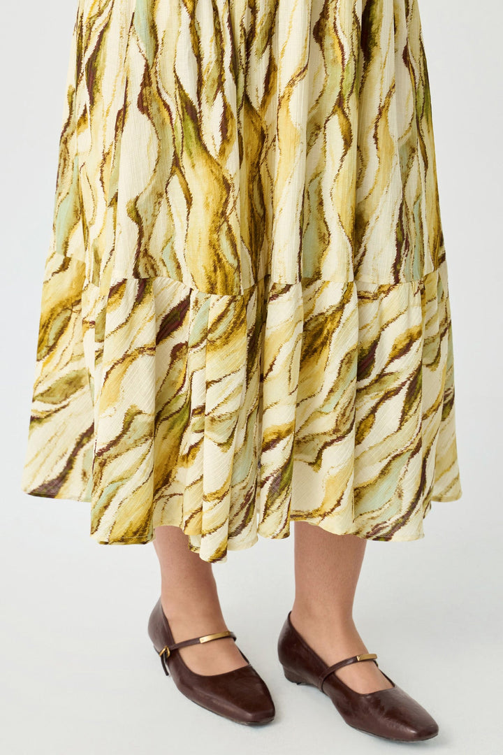 Stripes Tie V-Neck Tiered A-line Willowy Dress