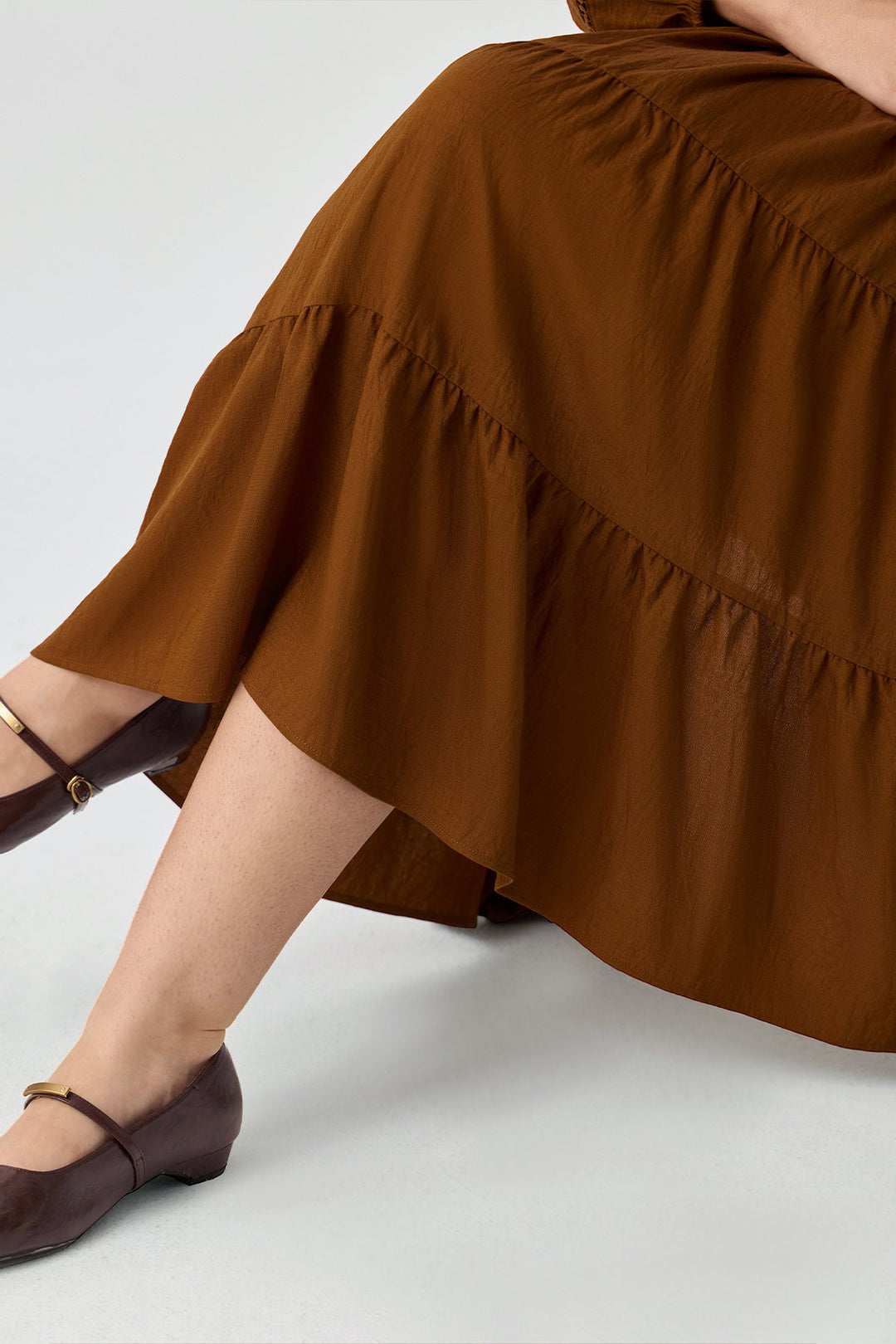 Pockets Tiered Midi Shirt Dress with Belt