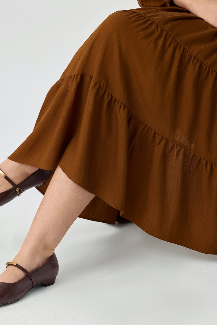 Pockets Tiered Midi Shirt Dress with Belt