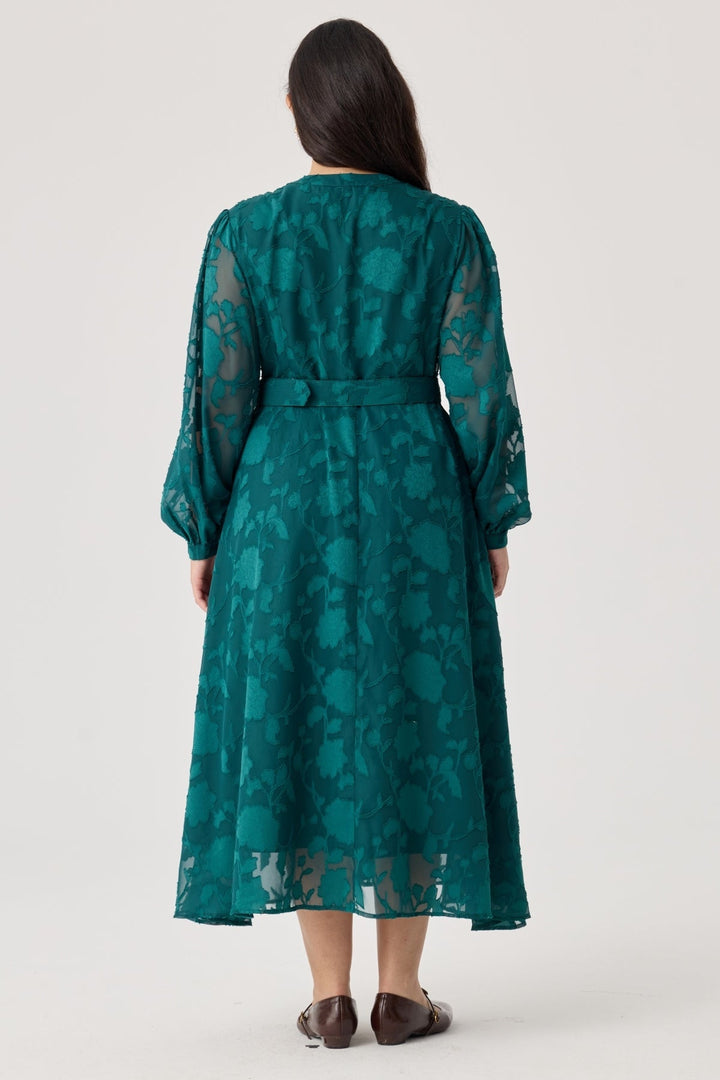 Jacquard Midi Shirt Dress with Woven Buckle Belt