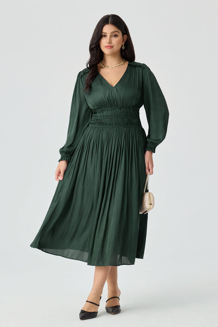 V-Neck Smocked Waist Tiered Midi Dress