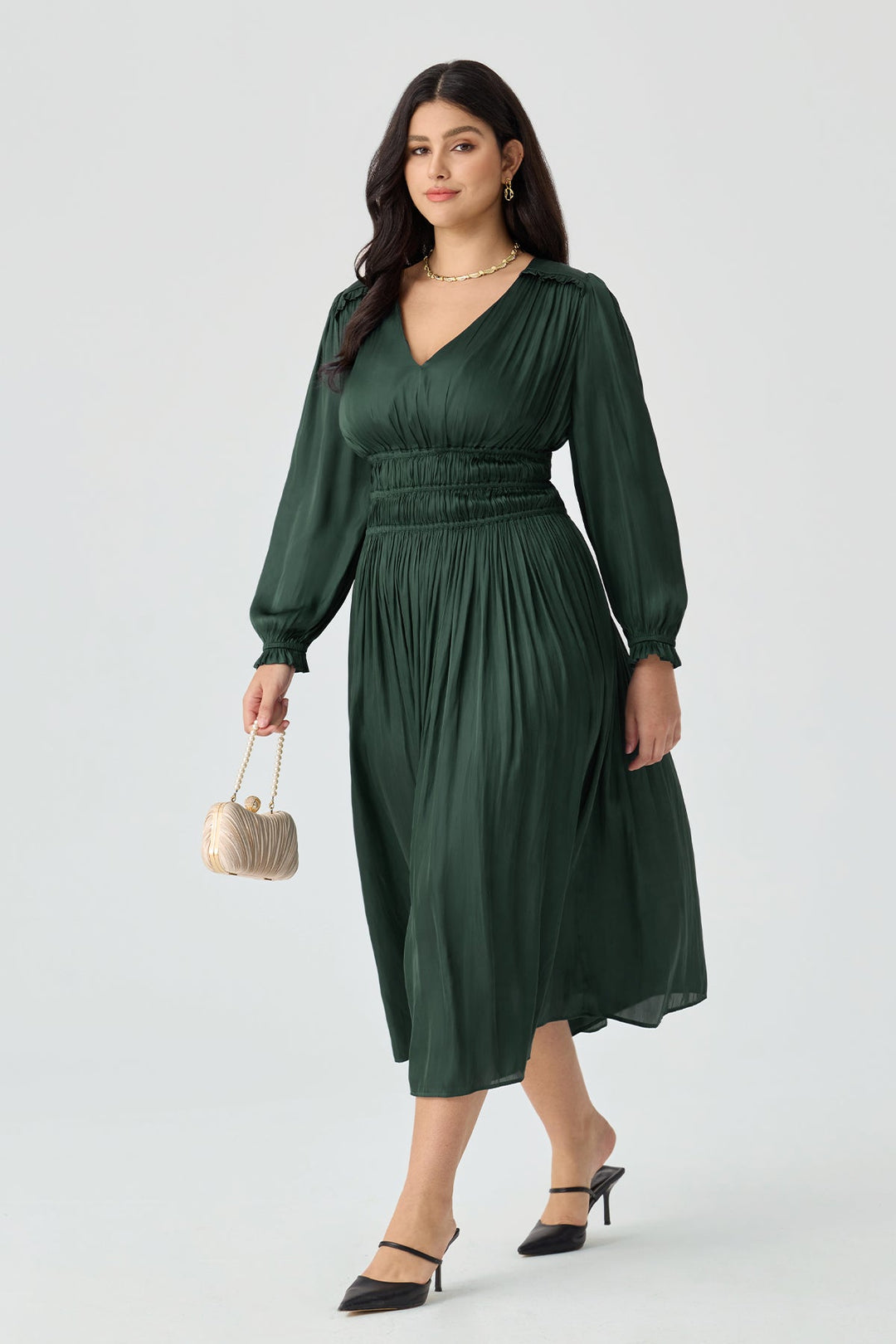 V-Neck Smocked Waist Tiered Midi Dress