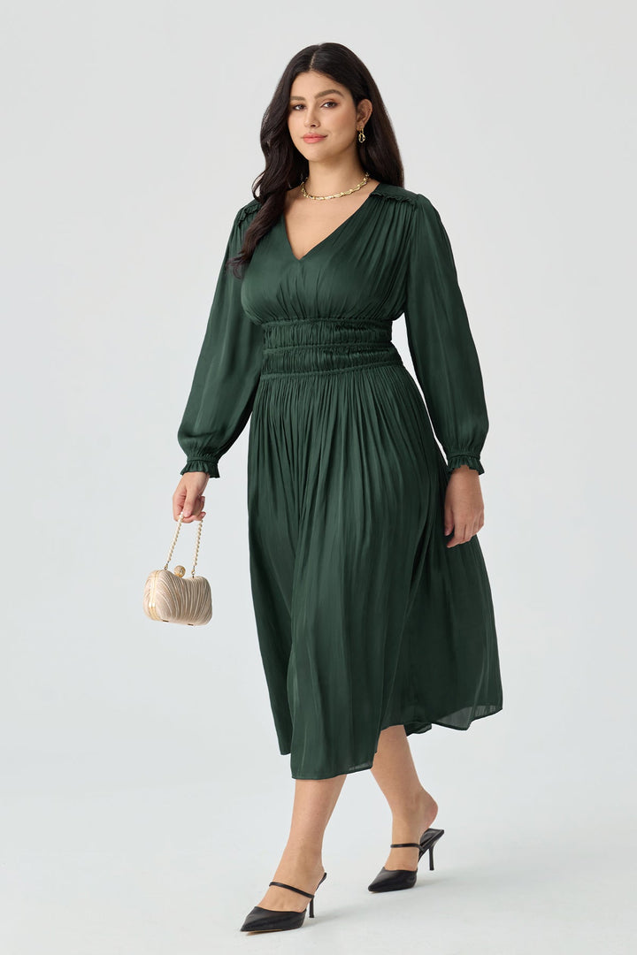 V-Neck Smocked Waist Tiered Midi Dress