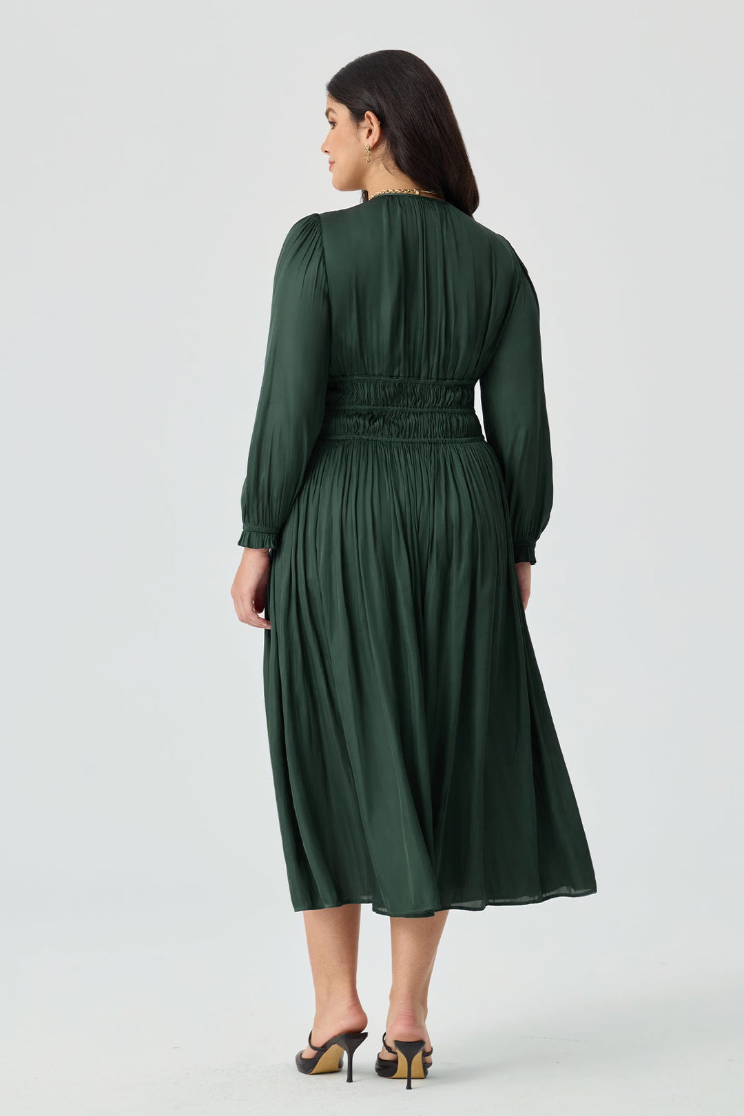 V-Neck Smocked Waist Tiered Midi Dress