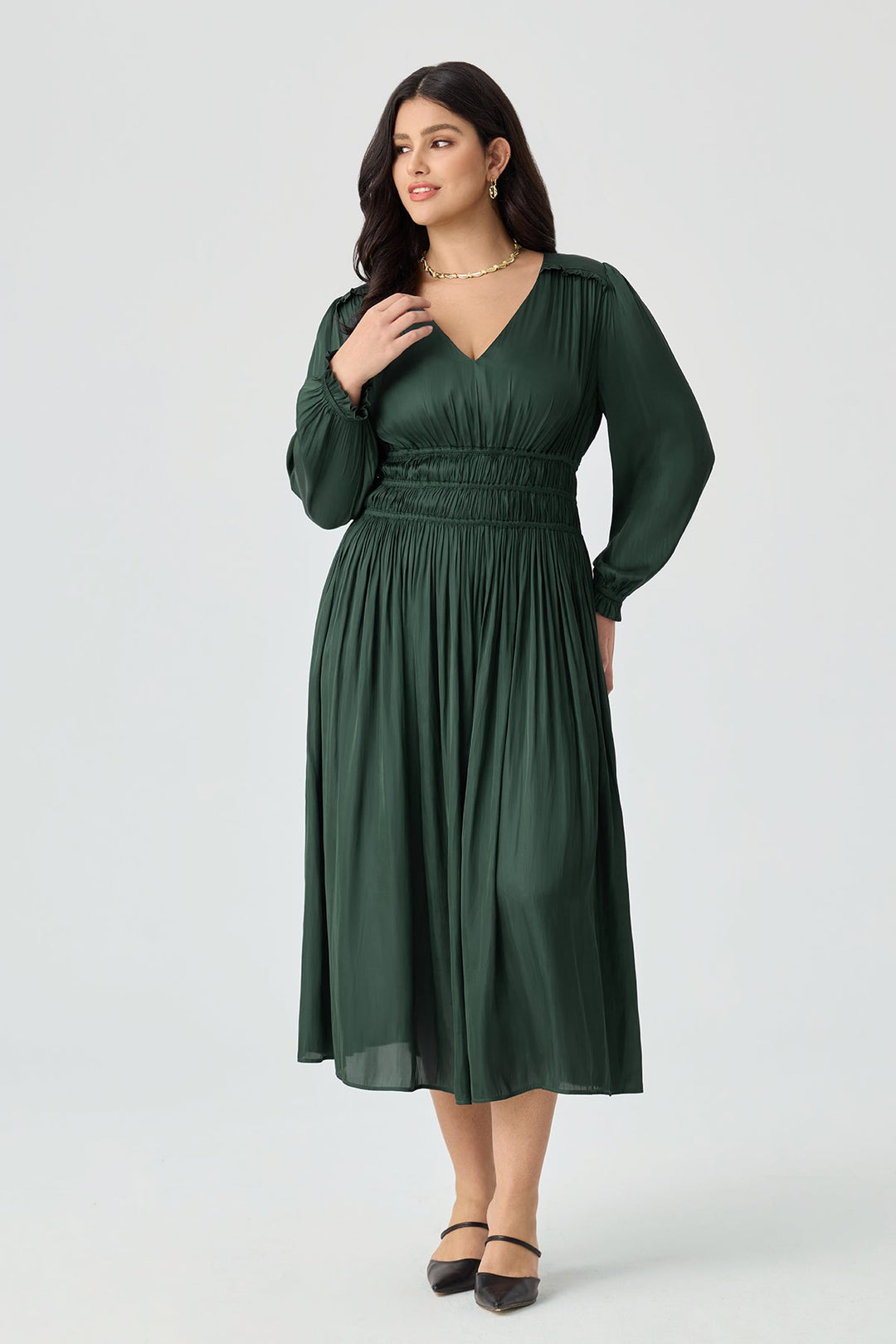 V-Neck Smocked Waist Tiered Midi Dress