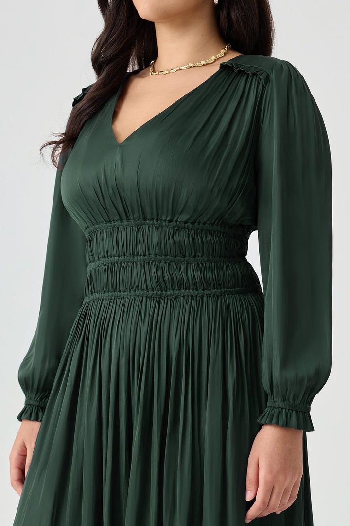 V-Neck Smocked Waist Tiered Midi Dress