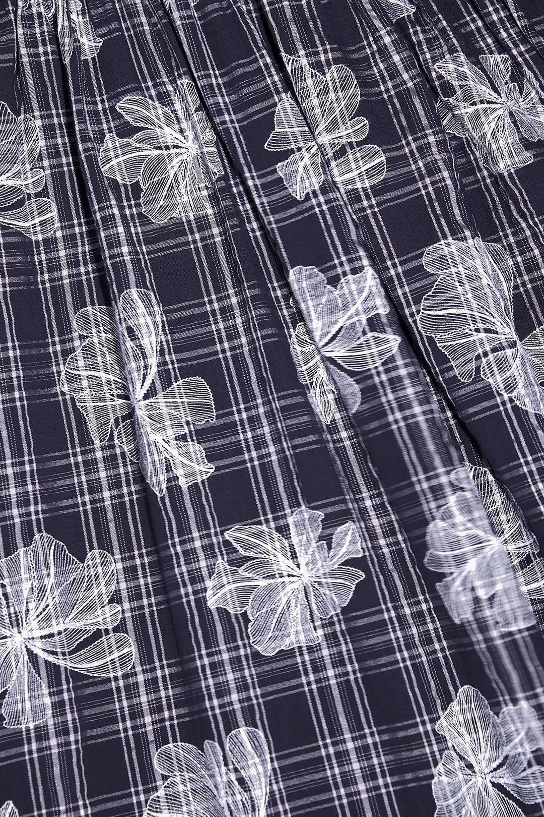 Ritera Pocket Shirred Waist Plaid Floral Midi Dress