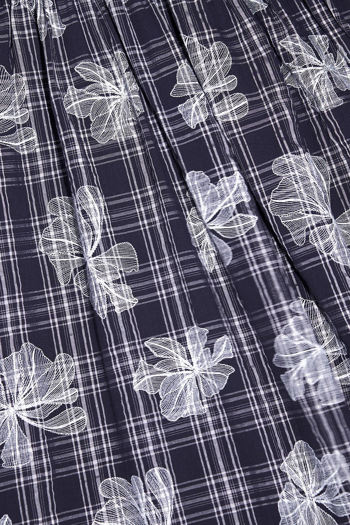 Ritera Pocket Shirred Waist Plaid Floral Midi Dress