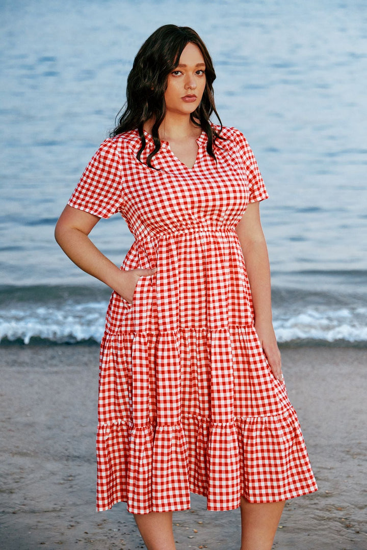 Pockets Elasticated Waist Tiered Casual Chic Midi Dress