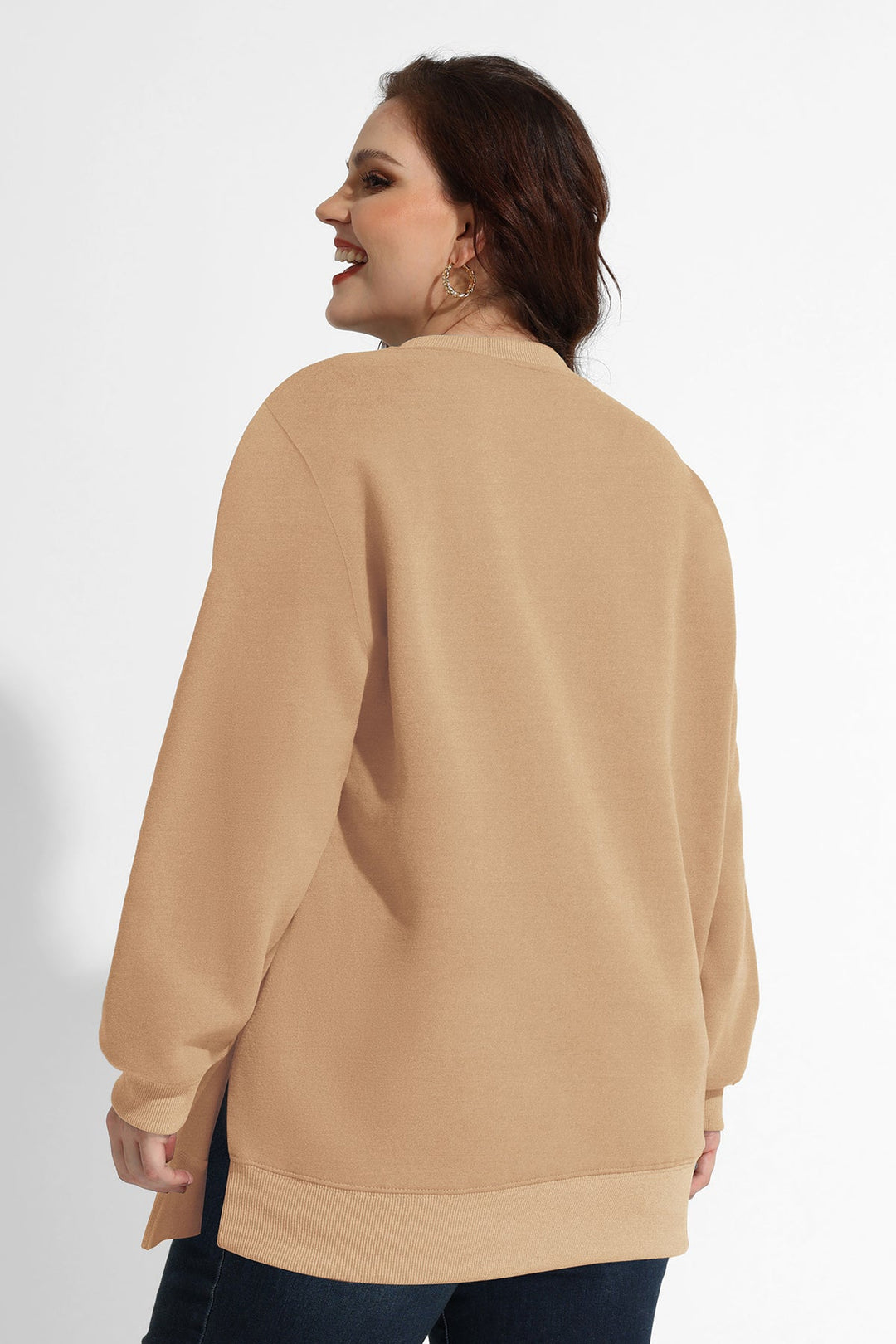 Solid Split Hem Long Sleeve Basic Sweatshirt