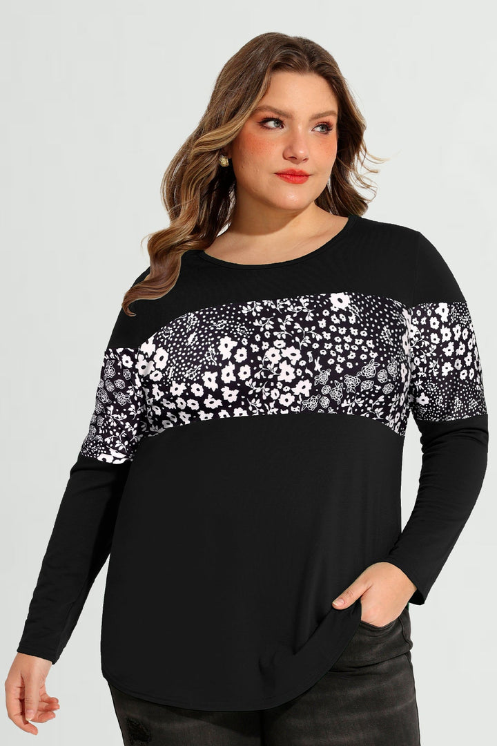 Colorblock Snowflake Print Long Sleeve T-Shirt