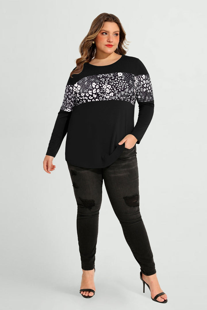 Colorblock Snowflake Print Long Sleeve T-Shirt