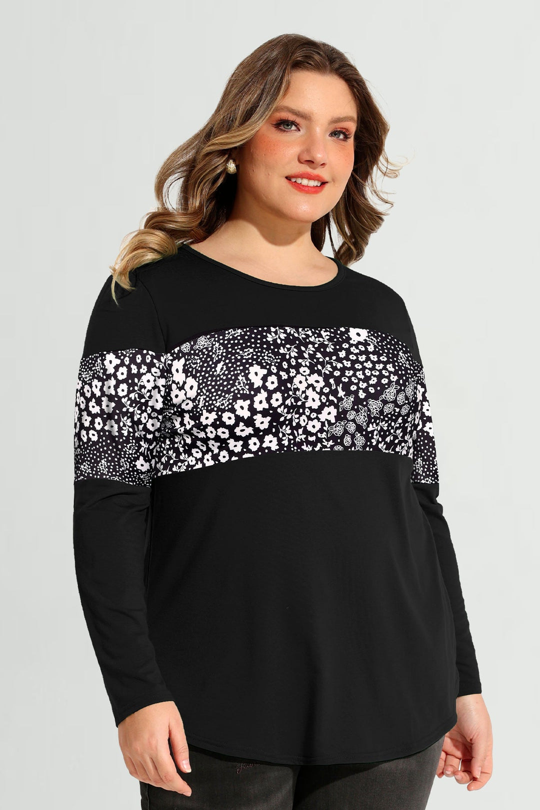 Colorblock Snowflake Print Long Sleeve T-Shirt