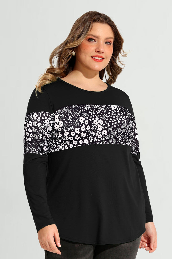 Colorblock Snowflake Print Long Sleeve T-Shirt