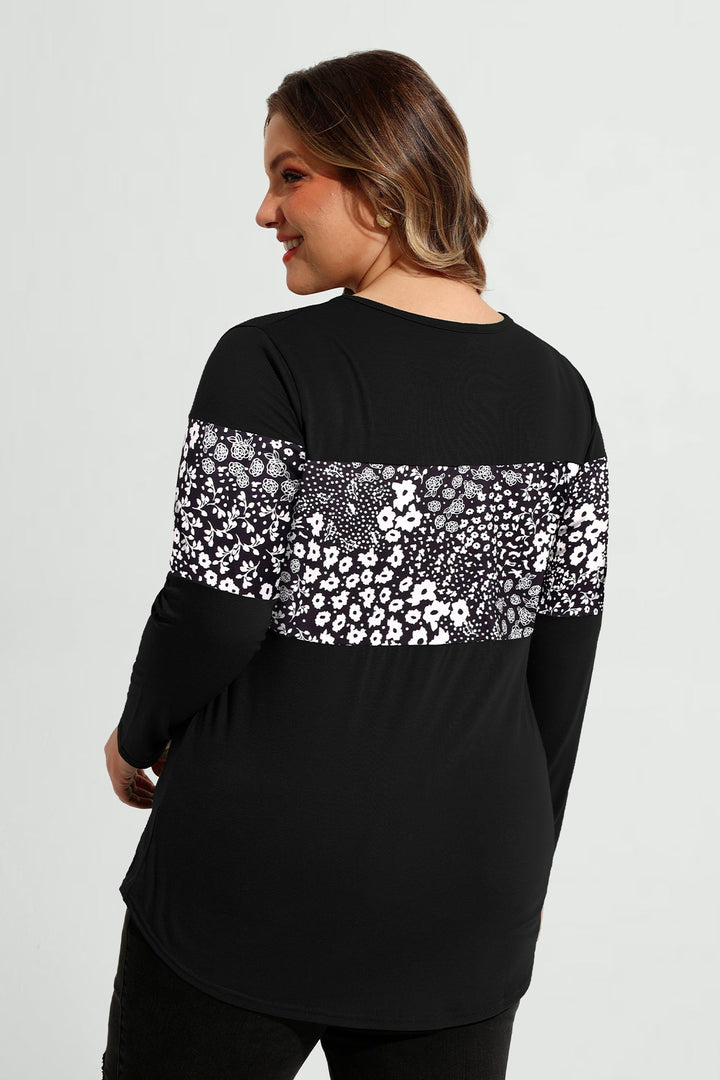 Colorblock Snowflake Print Long Sleeve T-Shirt