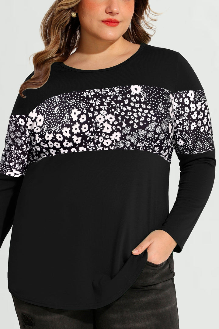 Colorblock Snowflake Print Long Sleeve T-Shirt