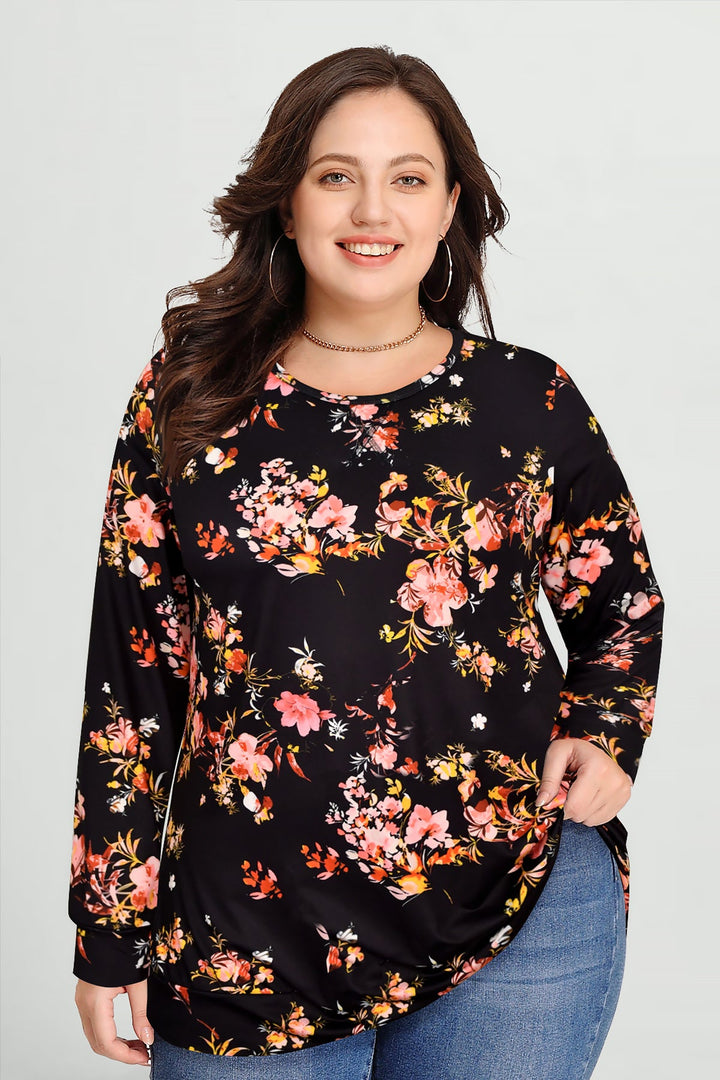 Black Bloom Casual Floral Print Long Sleeve T-Shirt