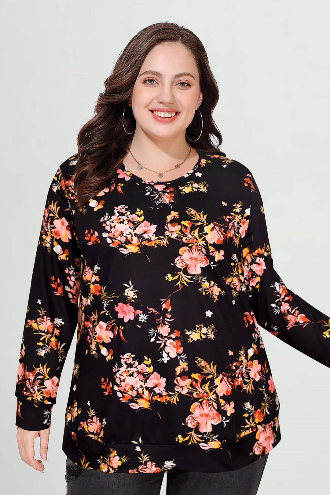 Black Bloom Casual Floral Print Long Sleeve T-Shirt