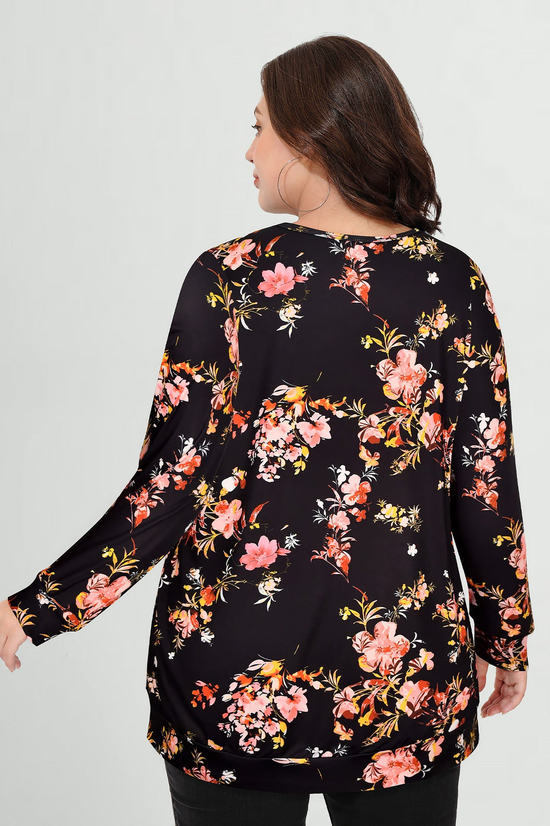 Black Bloom Casual Floral Print Long Sleeve T-Shirt