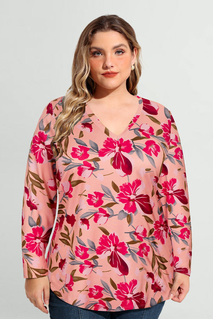 Floral Print Soft Flowy Long Sleeve T-Shirt