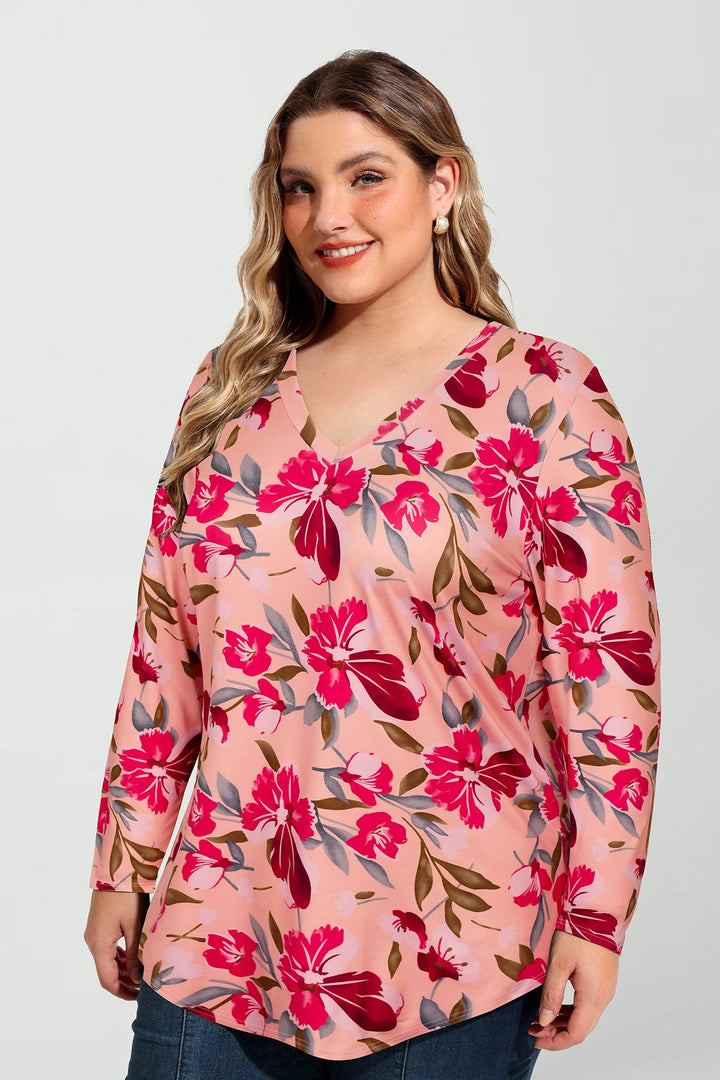 Floral Print Soft Flowy Long Sleeve T-Shirt