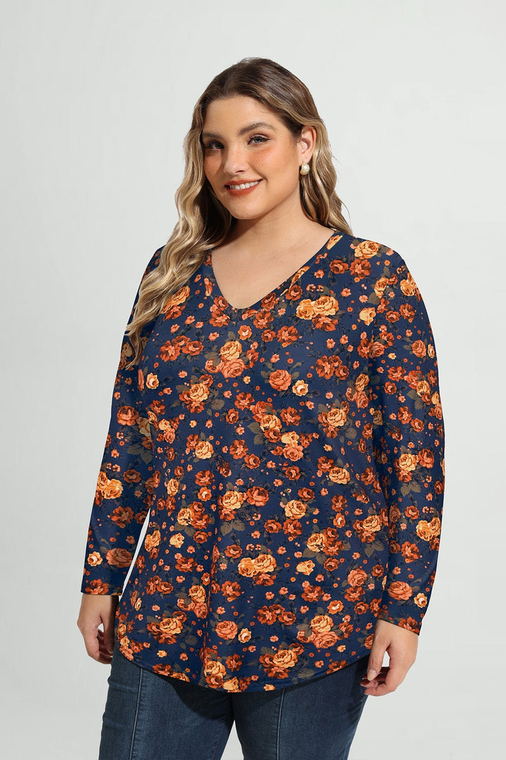 Floral Print Soft Flowy Long Sleeve T-Shirt