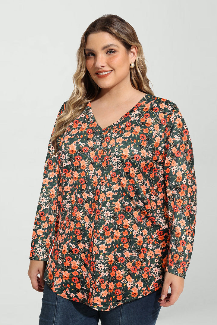 Floral Print Soft Flowy Long Sleeve T-Shirt