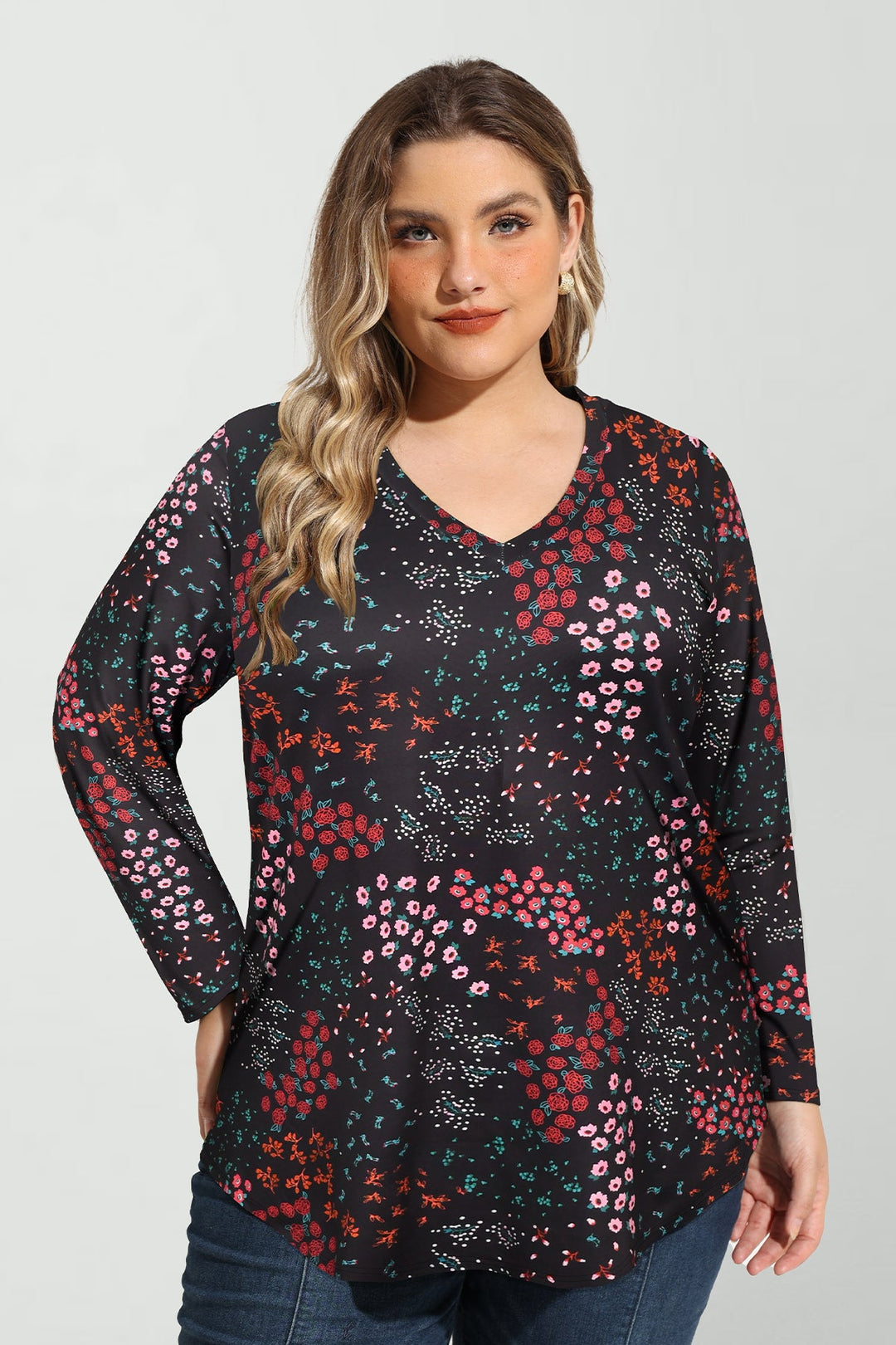 Floral Print Soft Flowy Long Sleeve T-Shirt