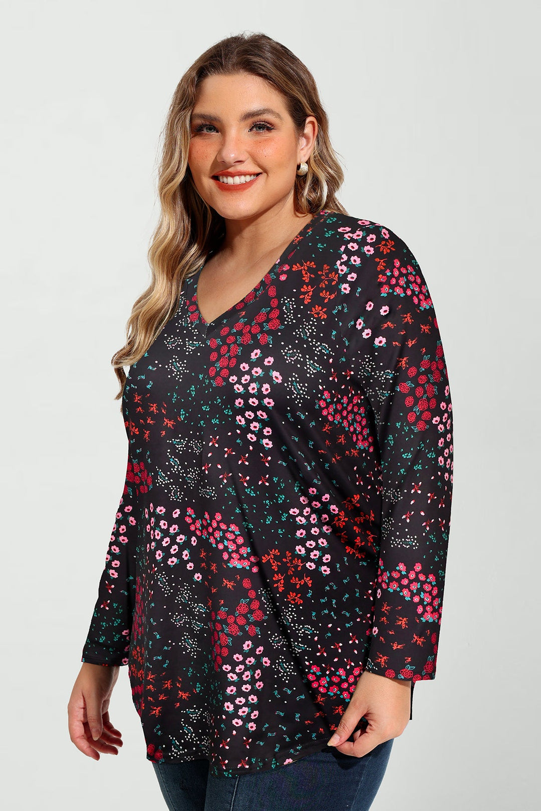 Floral Print Soft Flowy Long Sleeve T-Shirt
