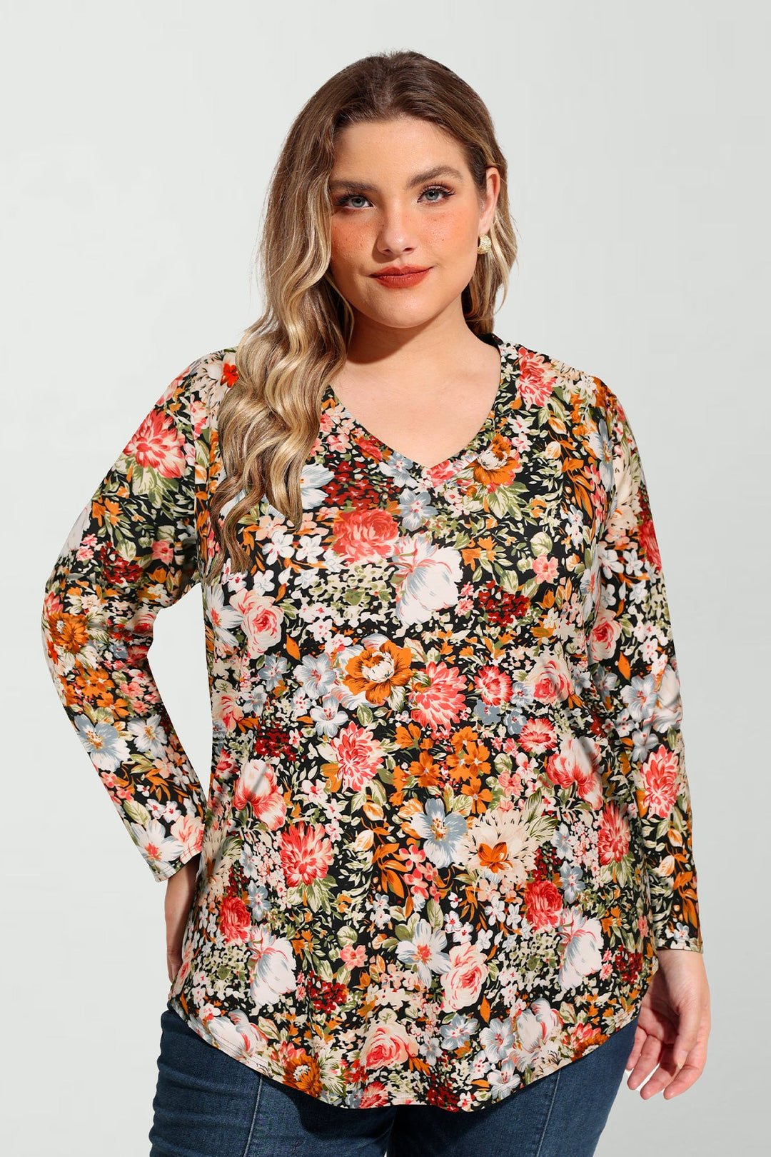 Floral Print Soft Flowy Long Sleeve T-Shirt