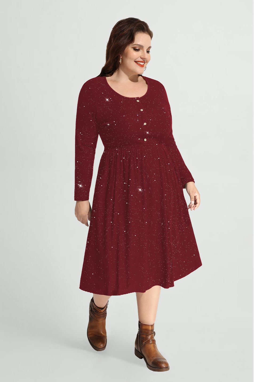 Pocket Sparkle Glitter Button Detail Midi Dress