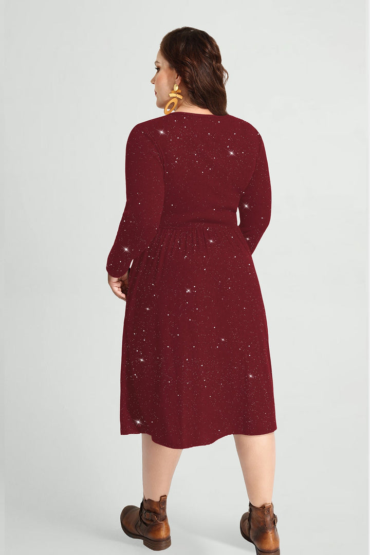 Pocket Sparkle Glitter Button Detail Midi Dress
