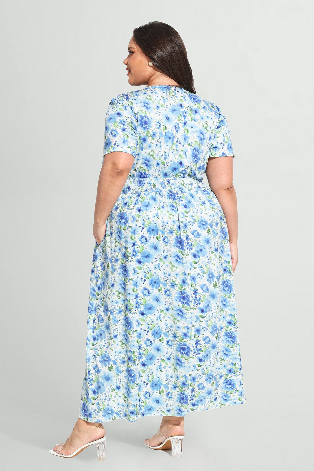 Pockets Smocked Waist Stars Print A-line Maxi Dress