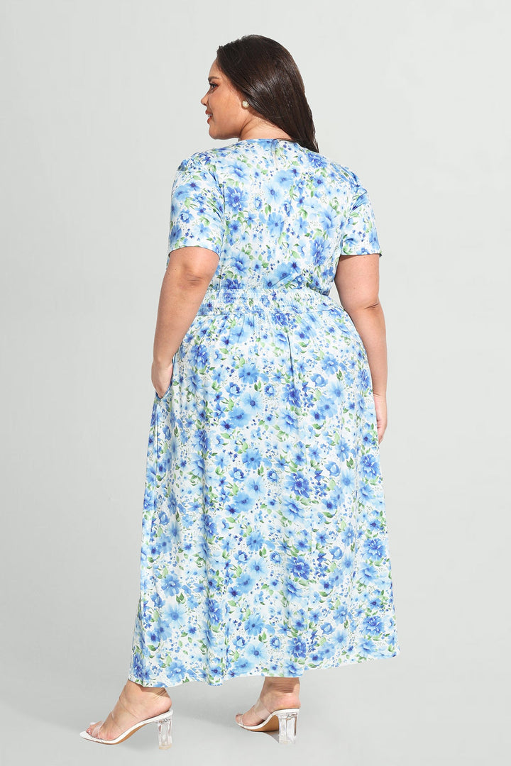Pockets Smocked Waist Stars Print A-line Maxi Dress