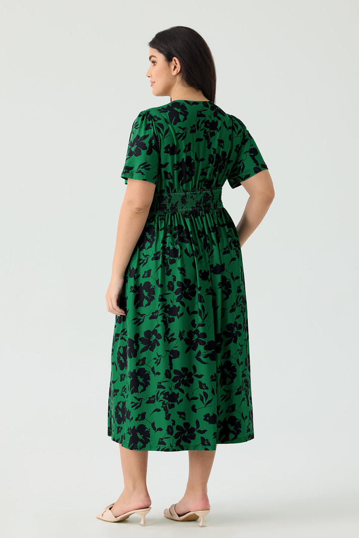 Pockets Smocked Waist Red Plaid A-line Maxi Dress