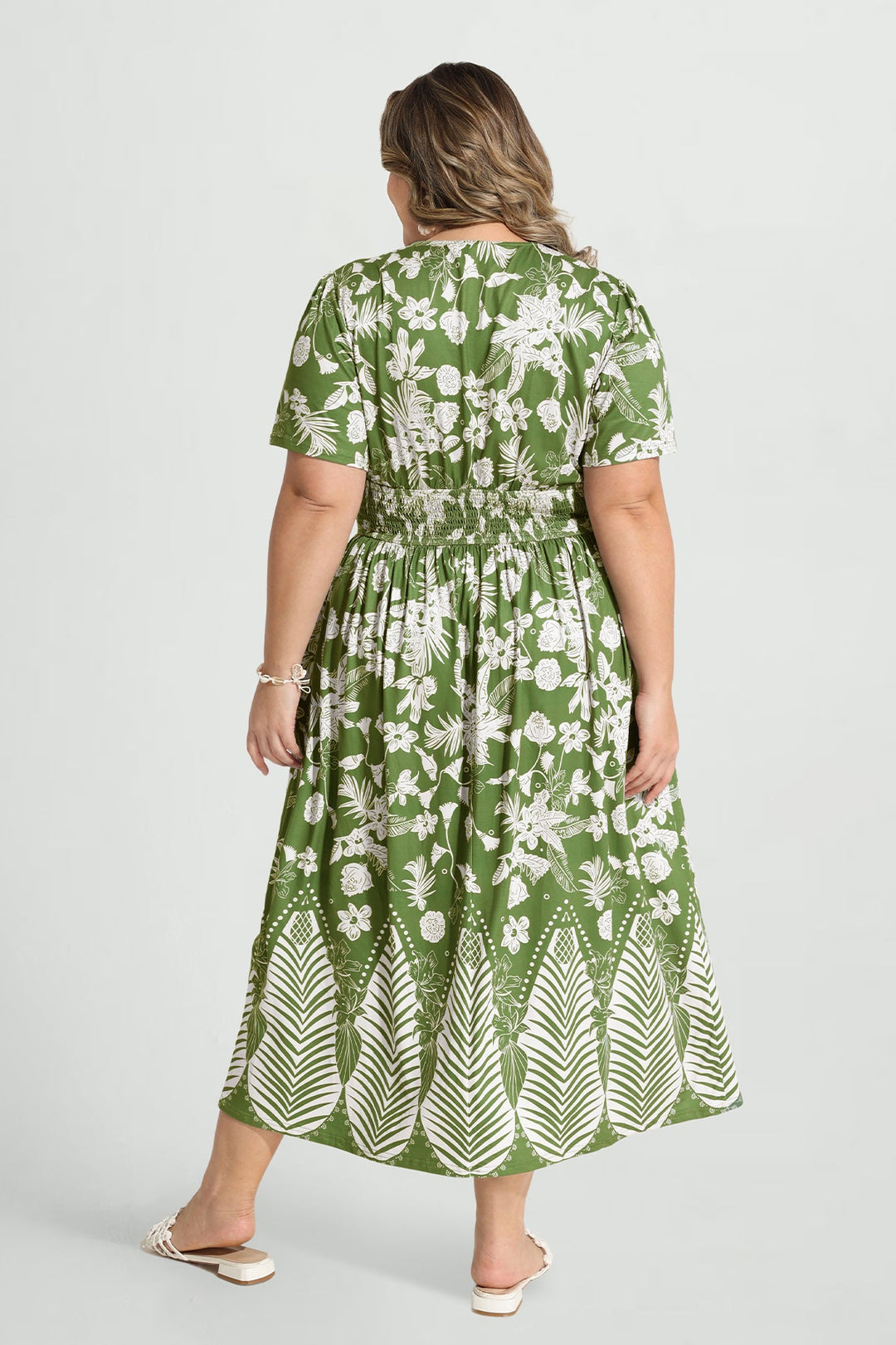 Pockets Smocked Waist Red Plaid A-line Maxi Dress